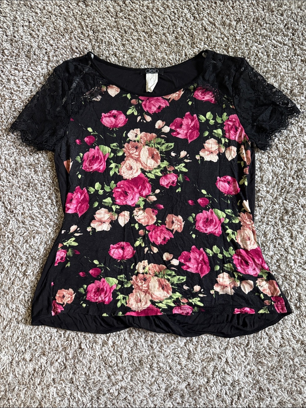 Black Floral Lace Sleeve Tee